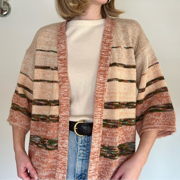 Vintage 70s Neutral Wide Sleeve Open Knit Cardigan - Picture 3 of 8